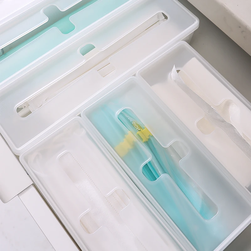 日本进口十字连盖收纳盒抽屉一次性手套保鲜袋吸管厨房储物整理盒