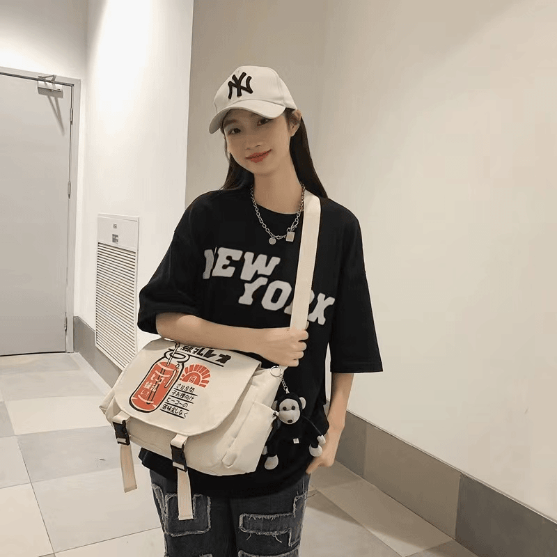 夏季帆布大容量休闲包时尚百搭潮流运动韩版情侣日系个性小众简约