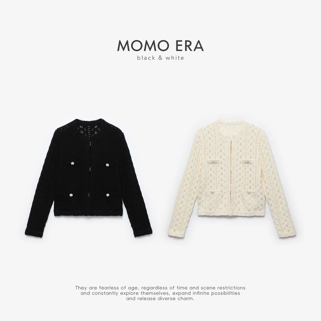 10908 KST丝Y麻镂空开衫ML MOMOERABLACK&WHITE