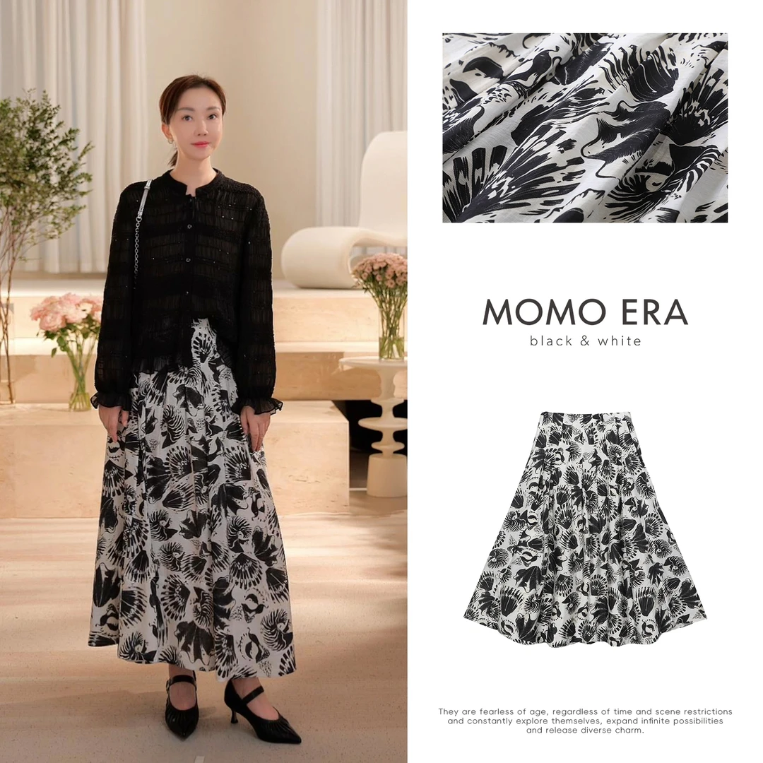 7289  优雅印花高腰半身裙MOMOERABLACK&WHITE
