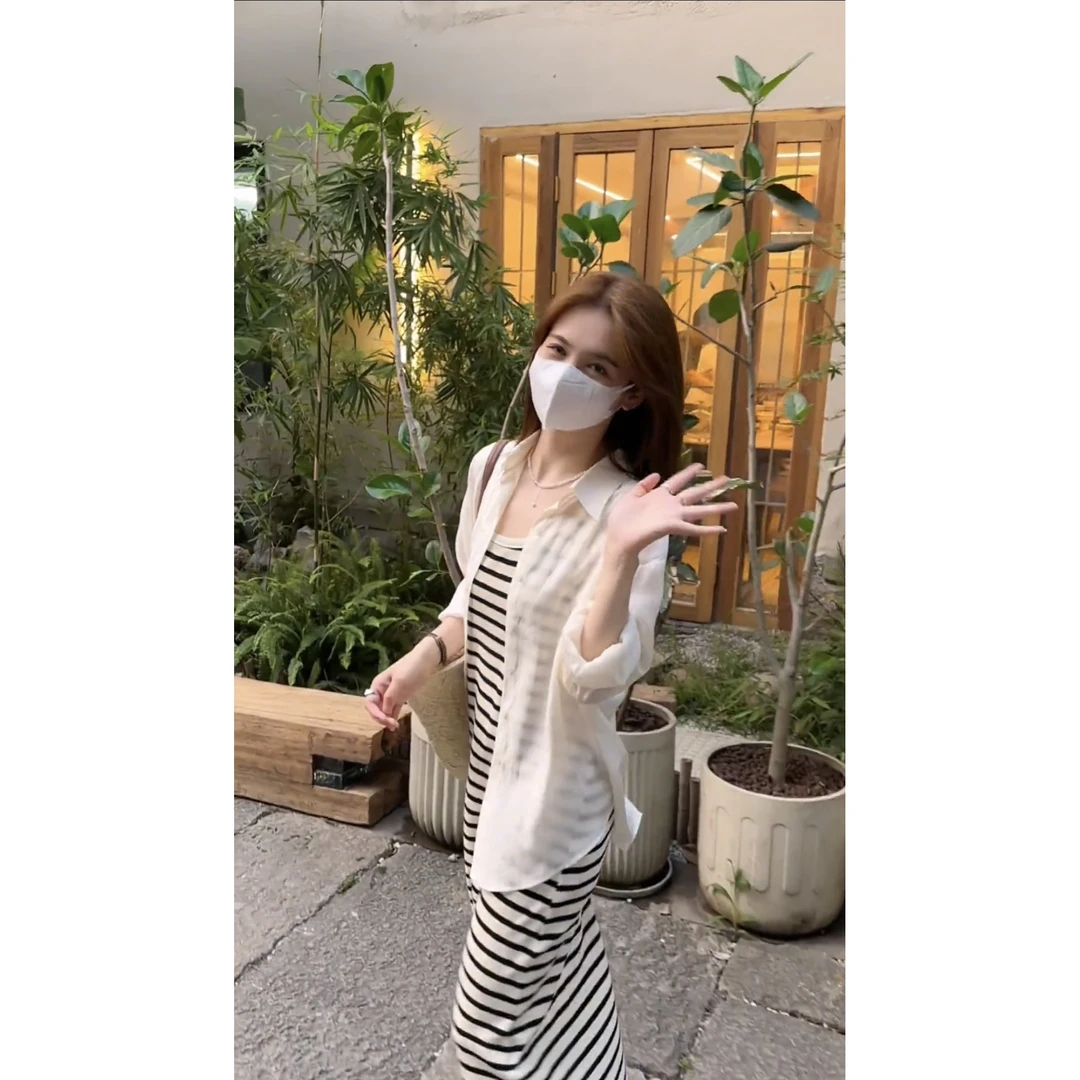 韩系无袖背心条纹连衣裙女2025夏季新款休闲减龄洋气长款裙子2660