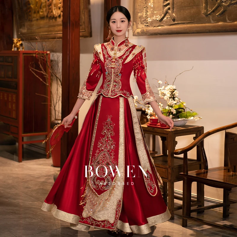 帛闻红色重工秀禾服新娘结婚高级奢华新中式婚服龙凤褂嫁衣秀和