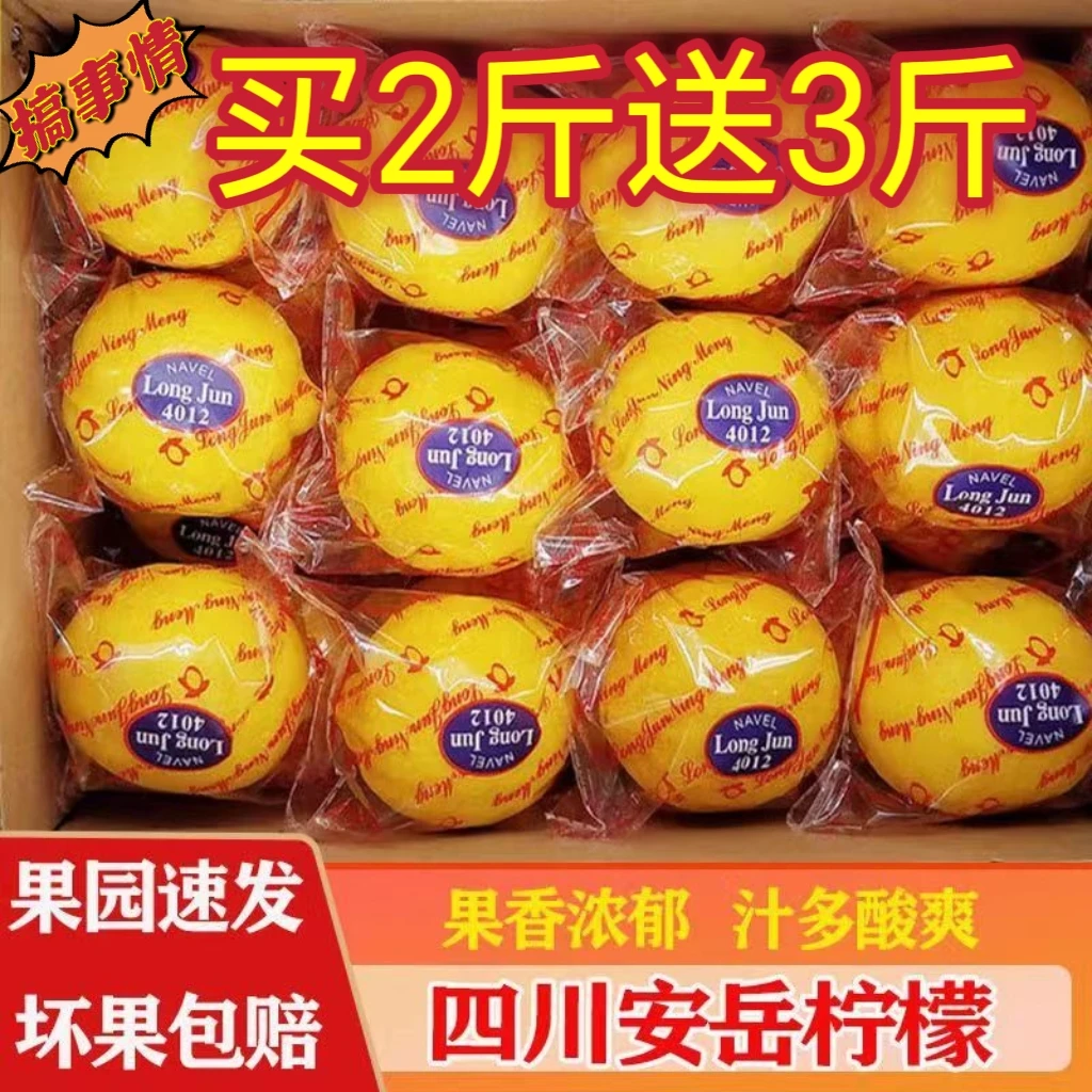 四川农产品水果安岳黄柠檬中果1/2/5/9斤装切片皮薄多汁柠檬榨汁