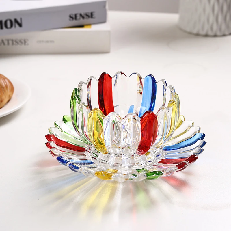 轻奢手绘莲花玻璃碗碟组合小众设计甜品碗燕窝碗沙拉碗