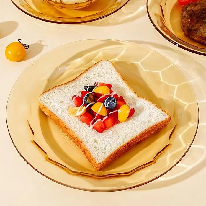 媚家【两只】9英寸琥珀原色高硼硅玻璃逸钻浅盘耐高温微波炉烤箱