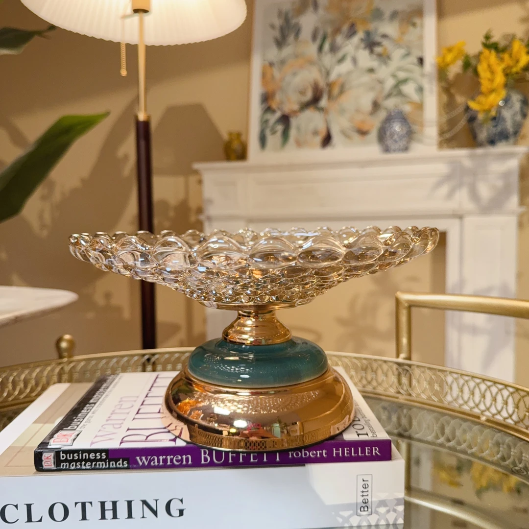 欧式高档轻奢复古玻璃水果盘网红家用精致客厅点心盘$