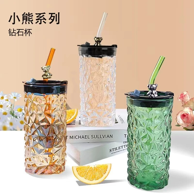 ins唯美风小熊钻石玻璃杯 随机颜色