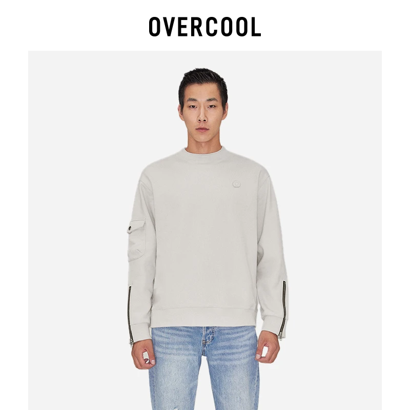OVERCOOL 潮牌外套男重磅双领设计师简约宽松圆领套头卫衣休闲