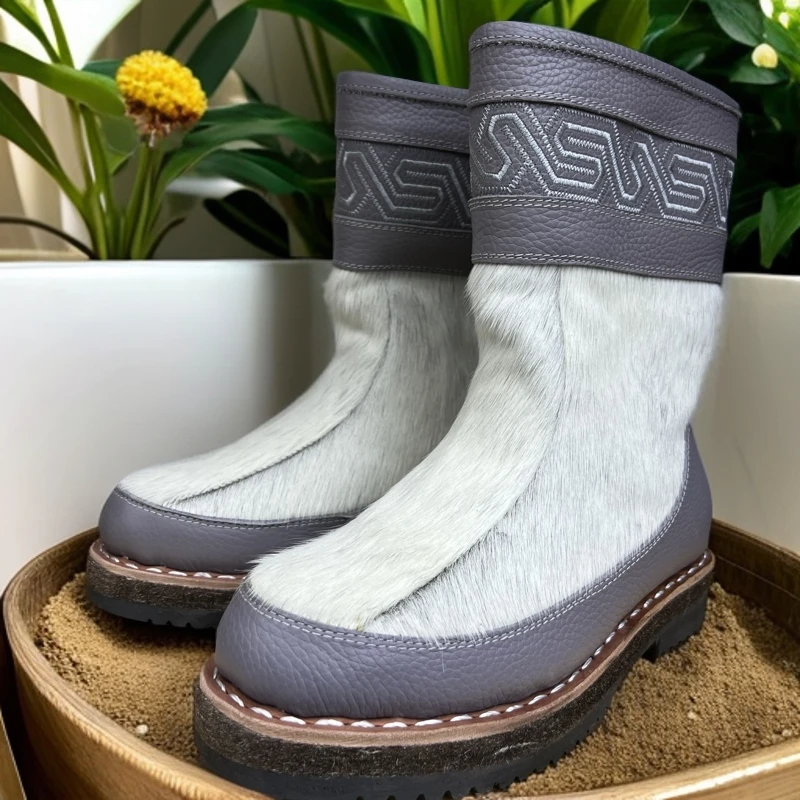 男女同款 加厚加绒冬季手工靴时尚舒适中筒户外休闲靴子潮流百搭