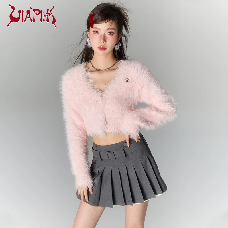 ViaPitti【官方专属】短款软糯毛茸茸显瘦粉色开衫长毛衣开衫针织