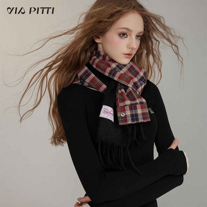 ViaPitti【官方专属】重工设计感格子可拆卸多用毛织围巾V24DD021