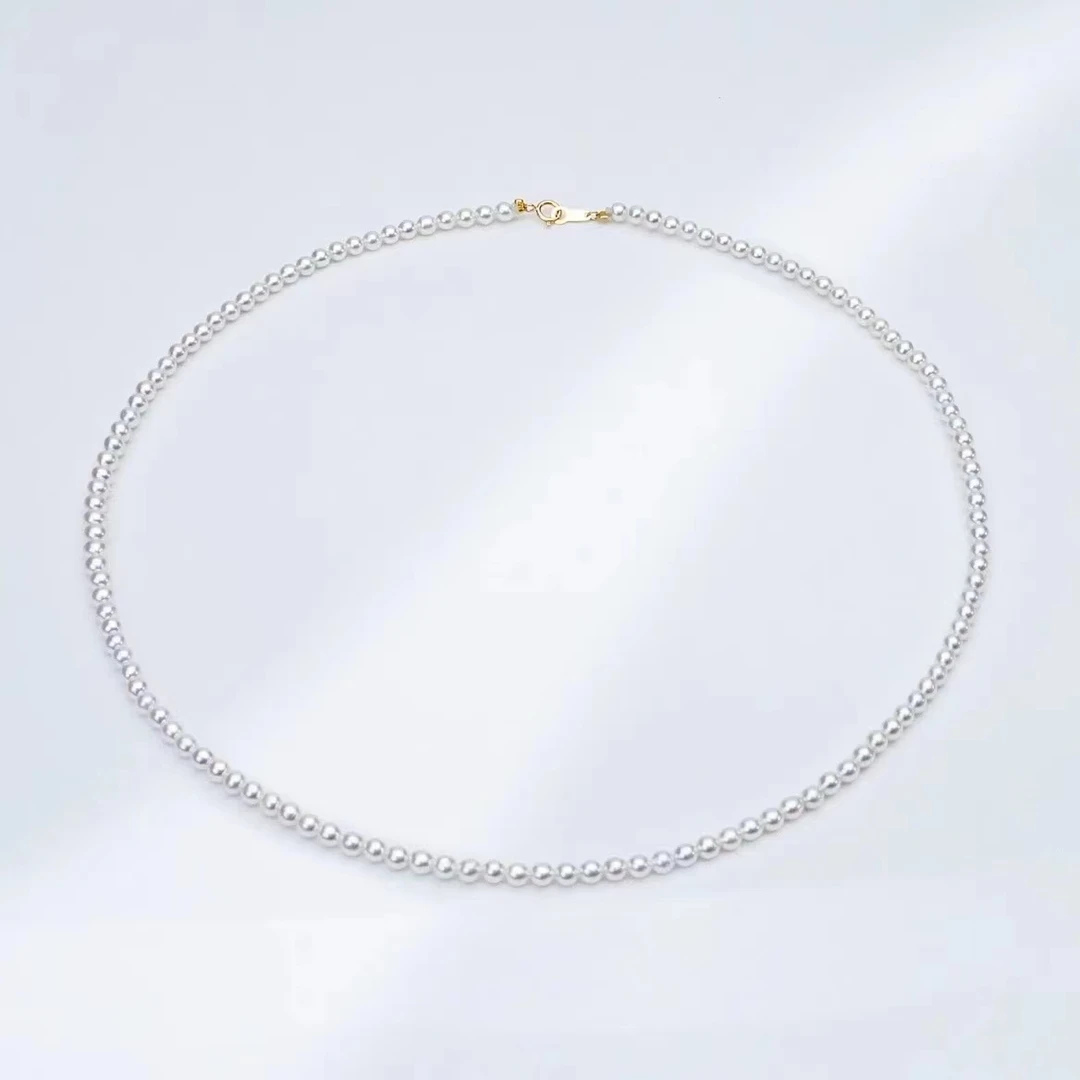 【永心珍珠】18K金小米链baby淡水无核珍珠4-5mm极强光百搭仙女链