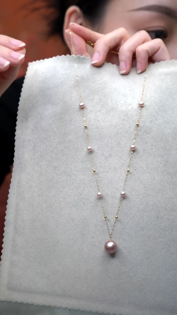 【闪购商品】淡水珍珠颈饰18K金镶嵌通体18K金    紫色满天星项链