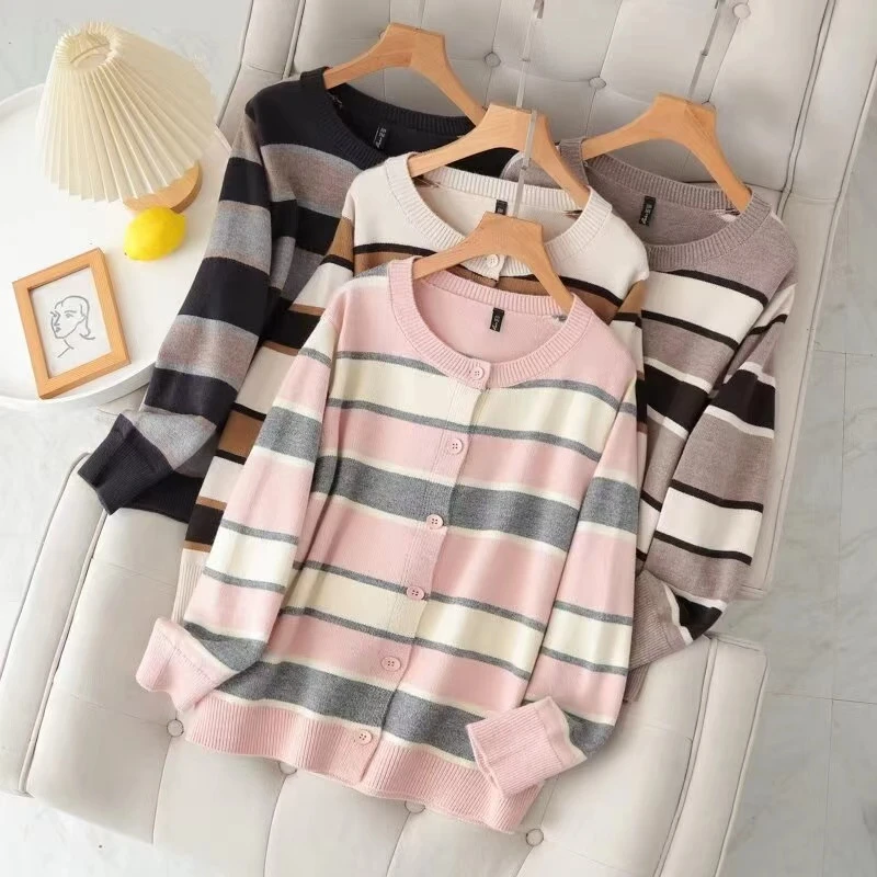 HN392撞色条纹针织开衫