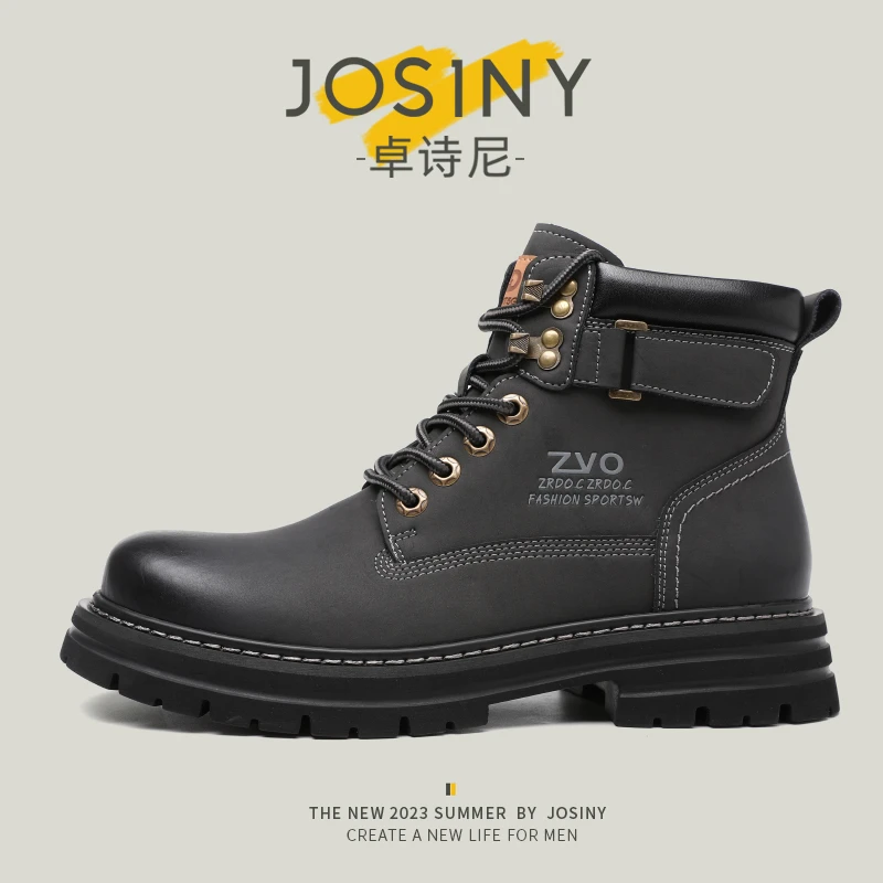 卓诗尼马丁靴男2023新款夏季厚底百搭工装鞋秋冬季休闲高帮靴子男