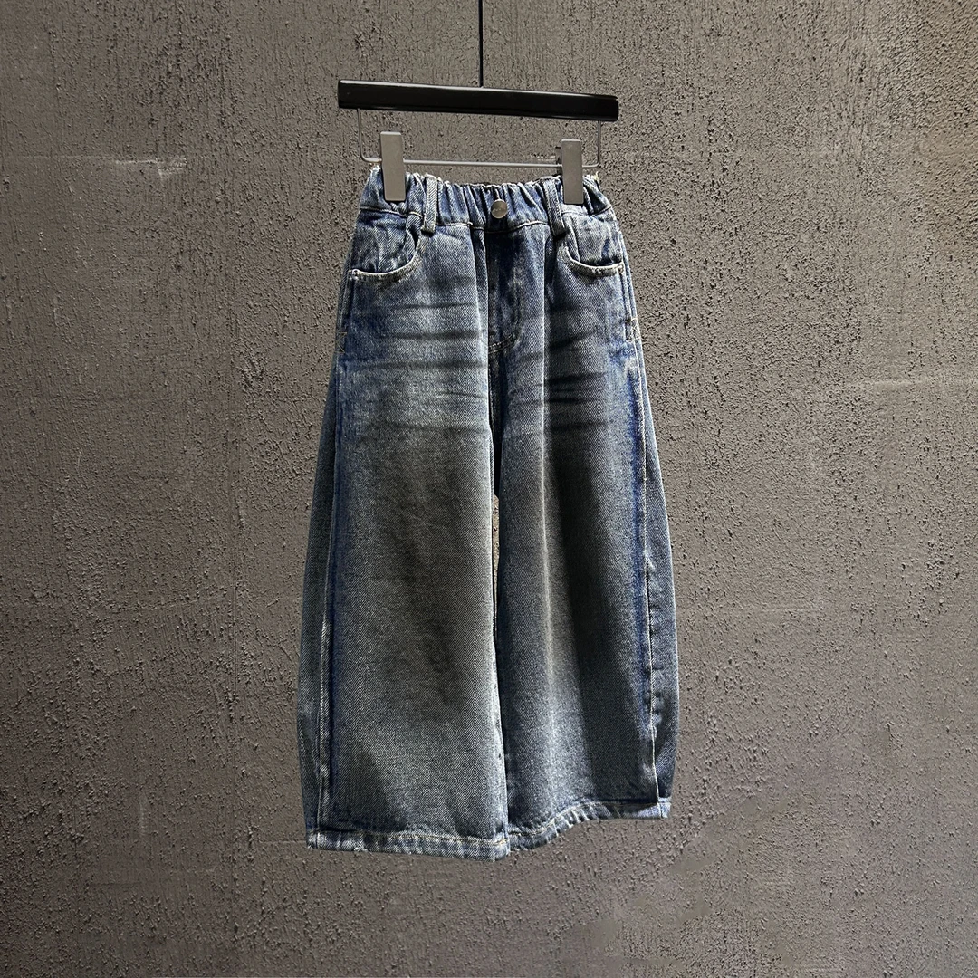 【游子kids】儿童韩国牛仔宽松直筒牛仔裤男童潮流擦黑百搭复古长裤