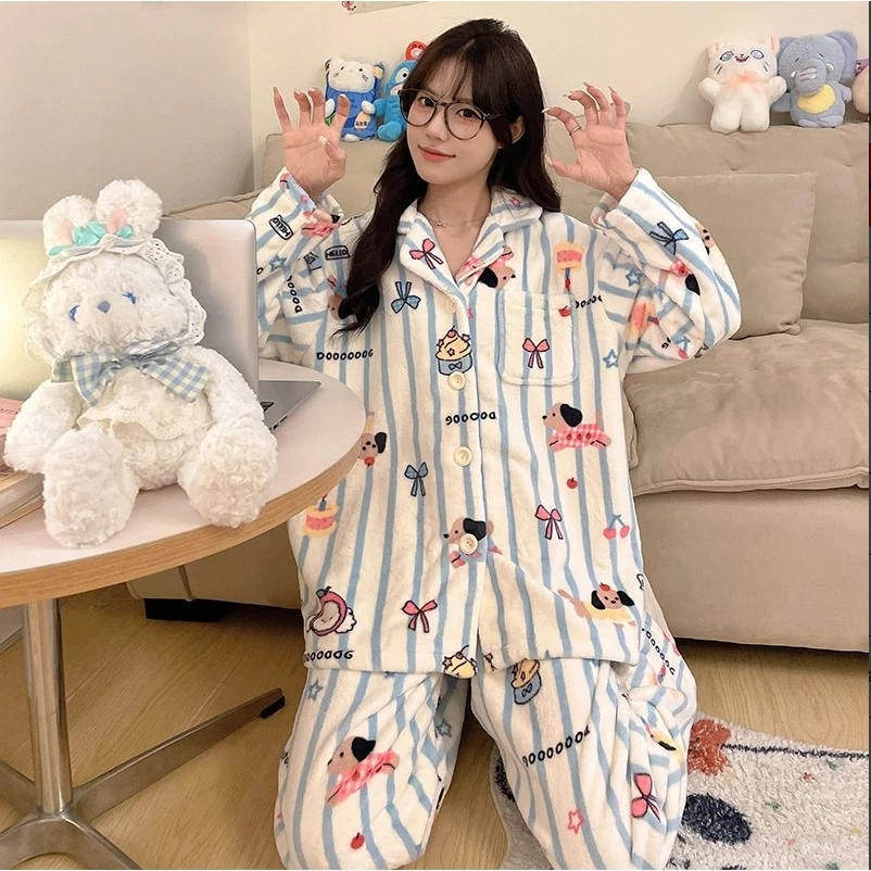 6号-【蓝条腊肠狗】冬季法兰绒新款甜美睡衣套装睡衣爆款家居服
