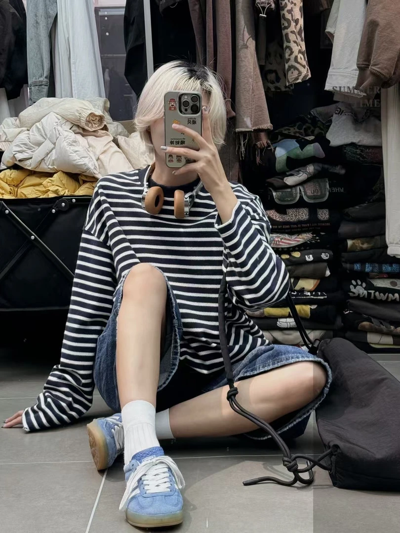 248544/条纹宽松大版T恤