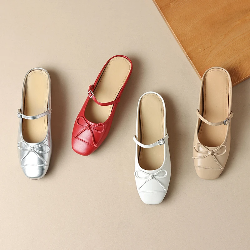 百搭软底软面芭蕾舞包头拖鞋一字带平底外穿半包拖舒适低跟玛丽珍