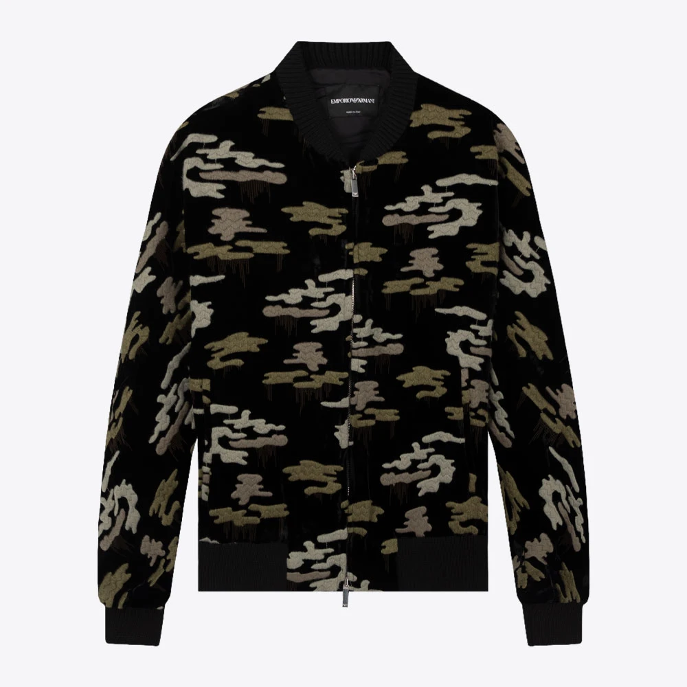 现货EMPORIO ARMANI EA阿玛尼春夏新品毛毡刺绣男士休闲夹克外套