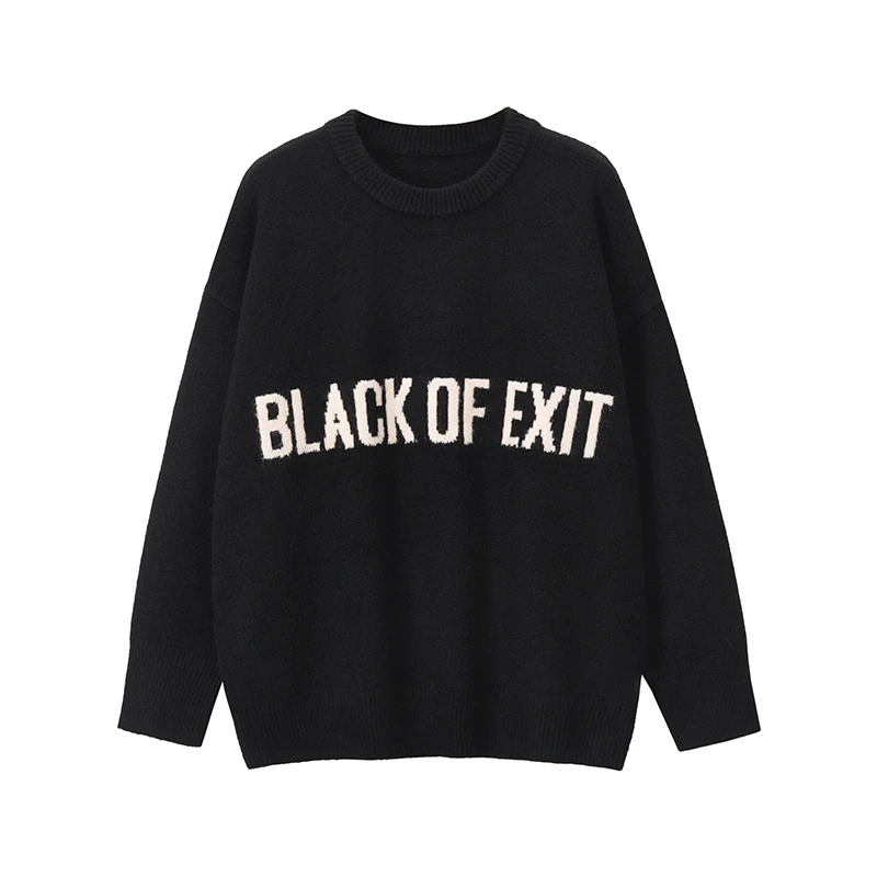 BLACK OF EXIT 国潮慵懒风宽松休闲毛衣高街圆领套头针织衫男女厚