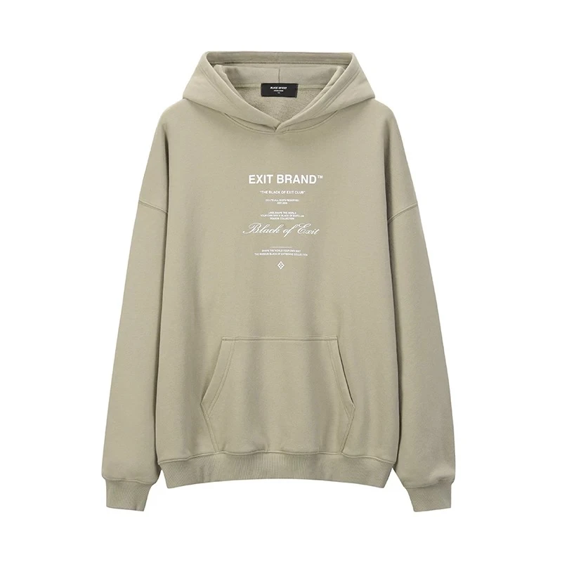 BLACK OF EXIT标语印花袋鼠兜连帽卫衣高街复古潮牌宽松长袖帽衫
