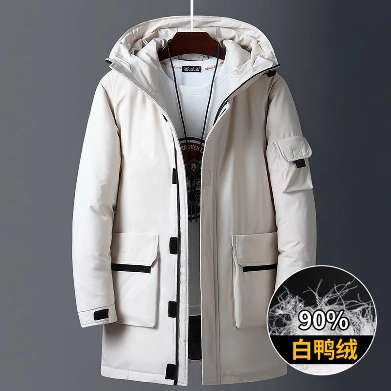 波司豋羽绒服男中长款外套2023冬季新款时尚潮流加厚纯色连帽白鸭