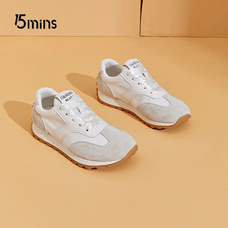 15mins女鞋真皮华夫阿甘鞋软底轻便慢跑鞋夏季新款透气休闲运动鞋