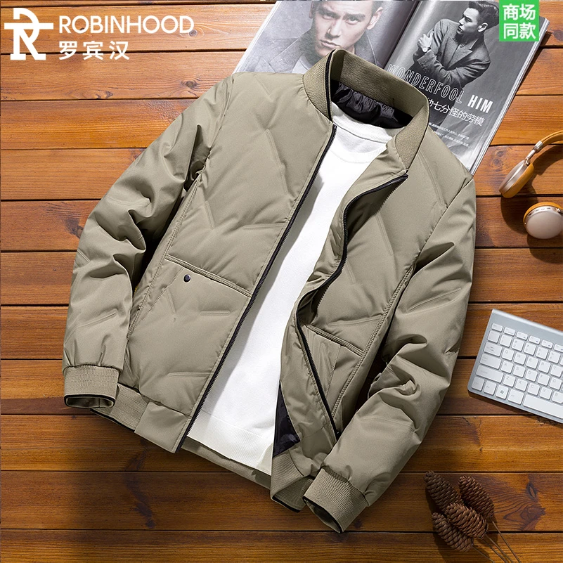 罗宾汉秋冬季新款修身棉衣男士大码棉服保暖外套加厚加绒商务夹克