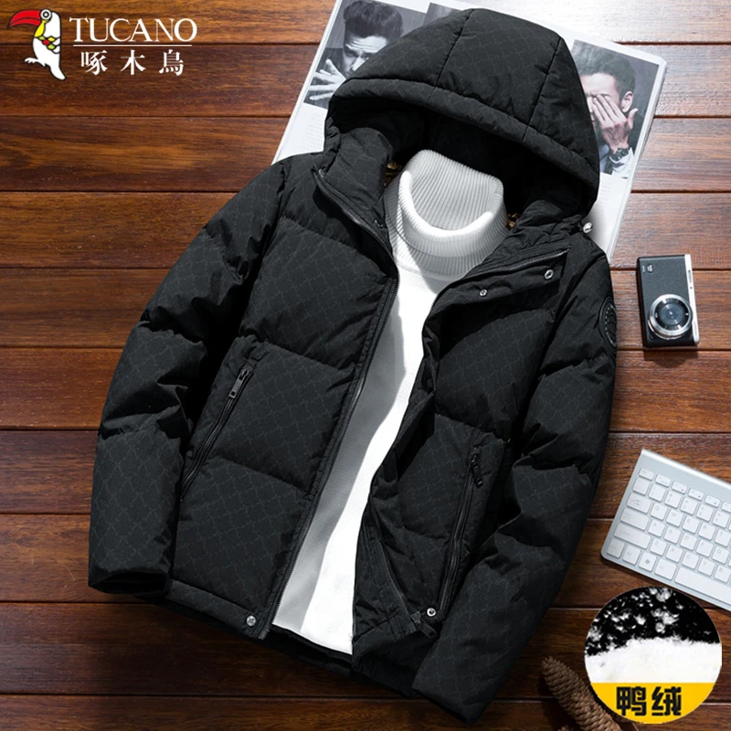 啄木鸟高档轻薄羽绒服男士冬季加绒加厚御寒韩版青年休闲连帽外套