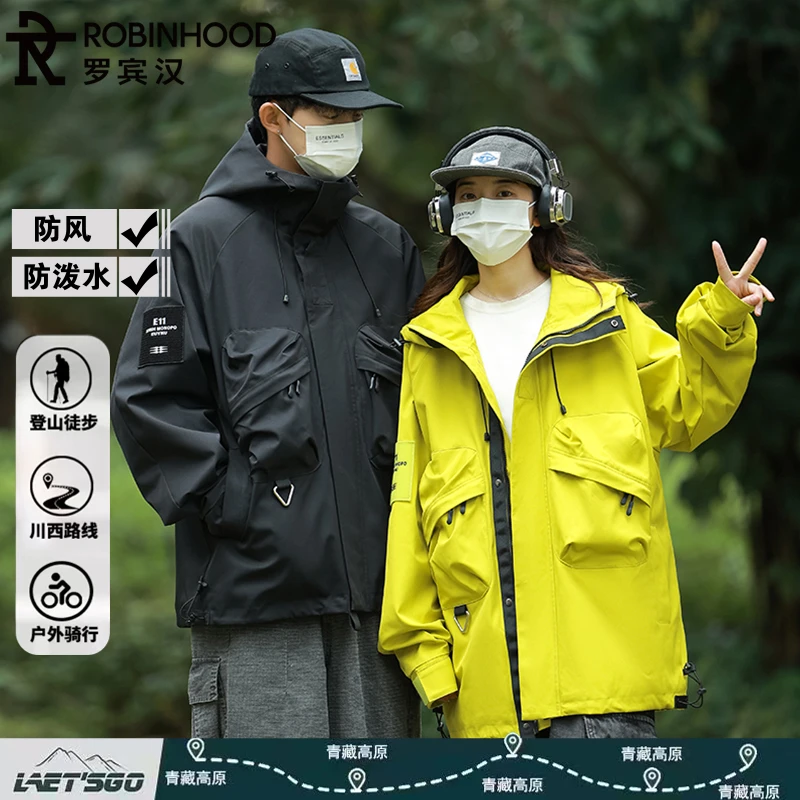 罗宾汉情侣春秋季户外工装冲锋衣宽松休闲防风防水登山夹克外套潮