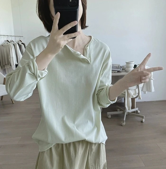 棉质t恤女2025春秋新款宽松显瘦不规则简约小众设计感基础款上衣