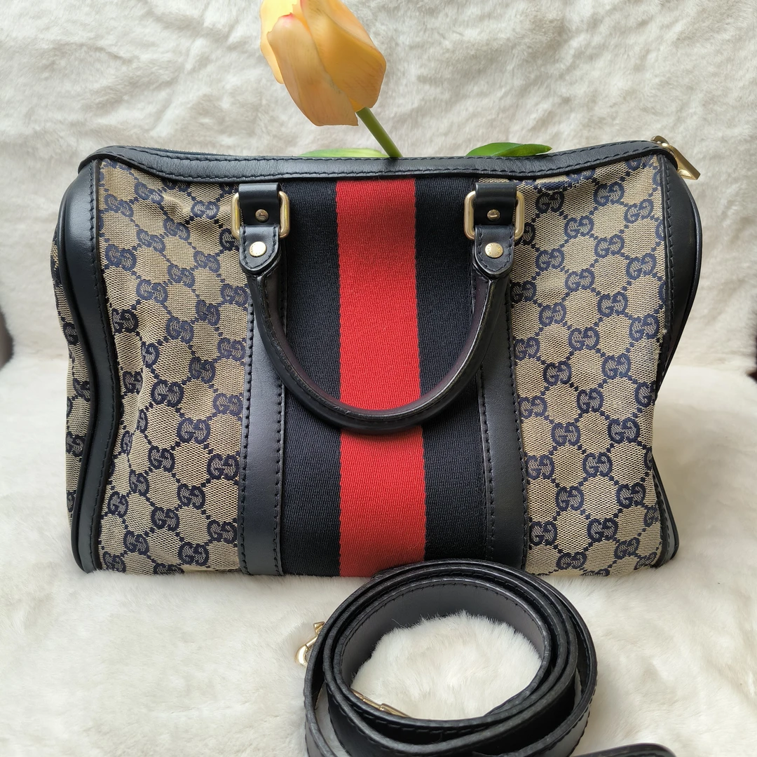 90新 GUCCI/古驰 魔镜/Gucci拼色老花帆布boshideSY/880827