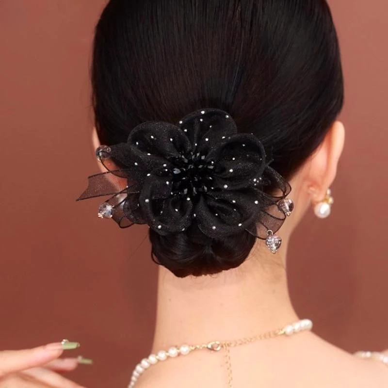 满天星时尚欧根纱大肠发圈女高级感发绳简约丸子头头花头绳扎頭发