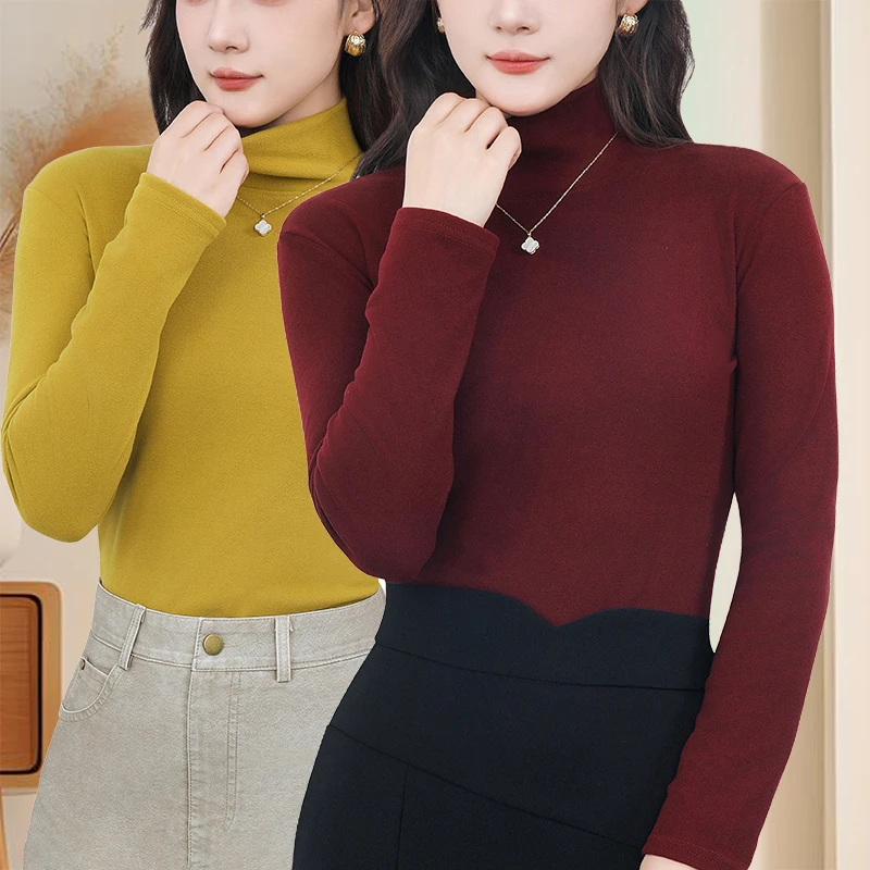【拍1发2-４９.９两件】品牌安哥拉红秋冬德绒打底衫女高领显瘦内搭