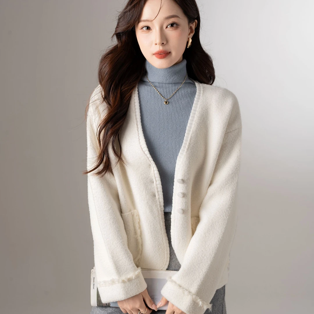 慵懒风长袖流苏短外套女春秋2024新款韩系减龄宽松休闲V领开衫
