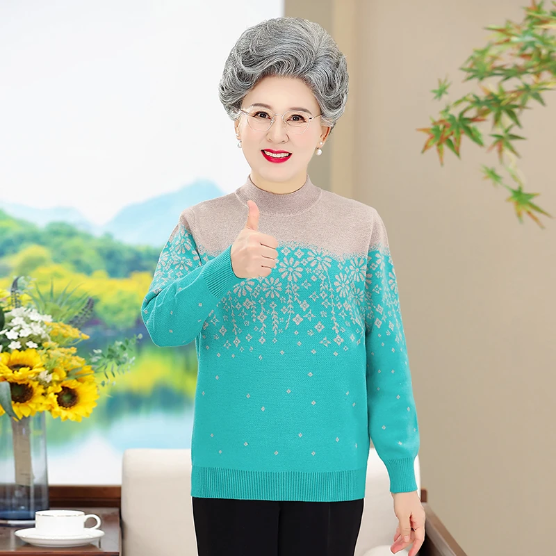 中老年妈妈装秋冬三色修身保暖毛衣386