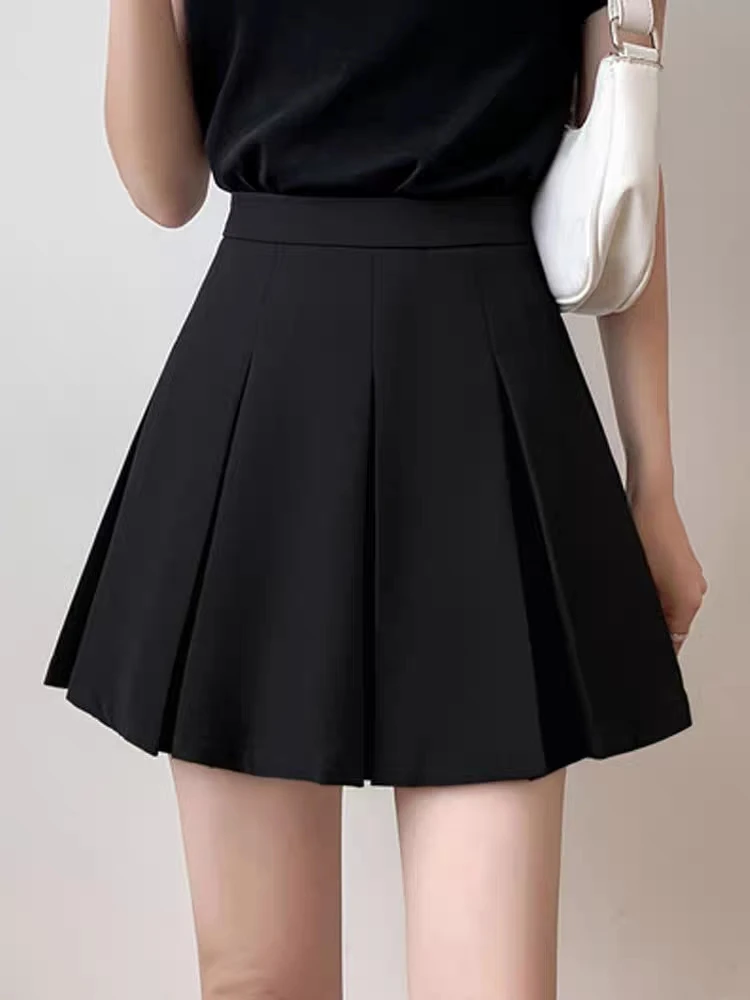 防走光百褶裙学院风褶皱短裙学生夏季大码高腰半身裙A字黑色短裙
