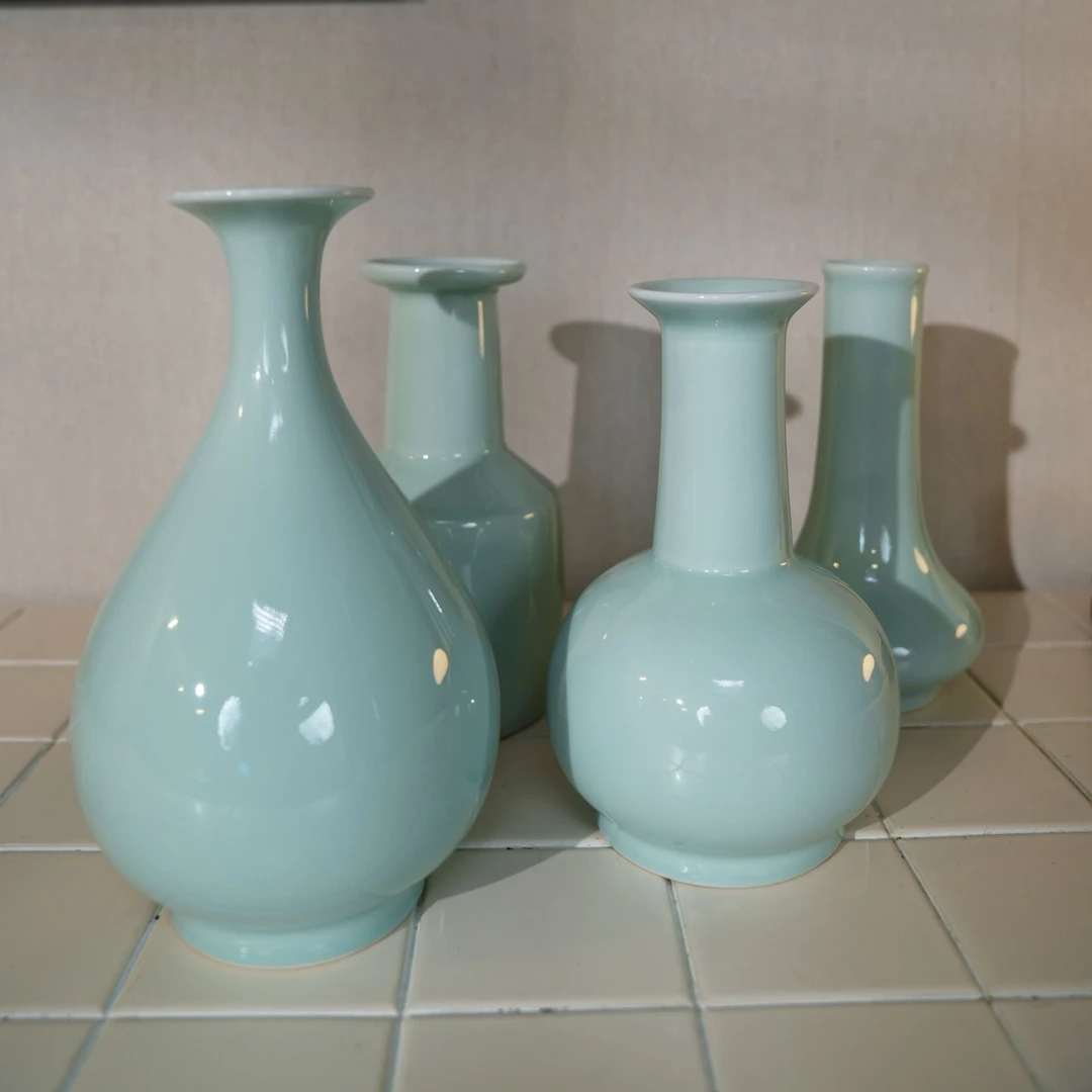 【龙泉窑粉青直颈花瓶】青瓷摆件餐桌客厅插花鲜花装饰新中式陶瓷