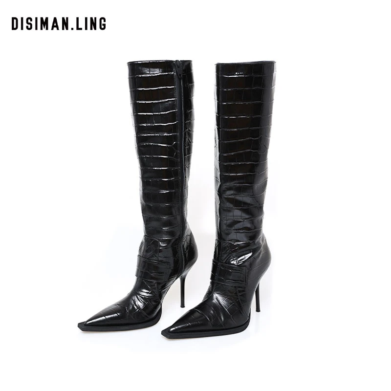 【迪丝嫚苓】牛羊皮多色高靴细跟尖头长筒秋冬女士百搭原创小众优雅