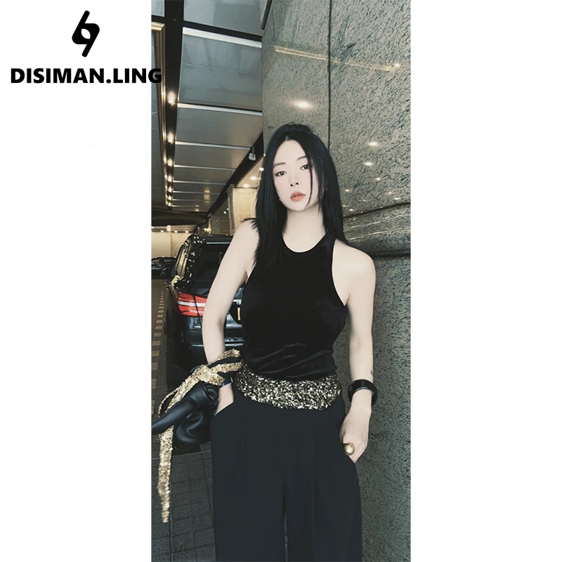 迪丝嫚苓黑色背心修身显瘦早春开春2024新款薄荷曼波时尚百搭性感