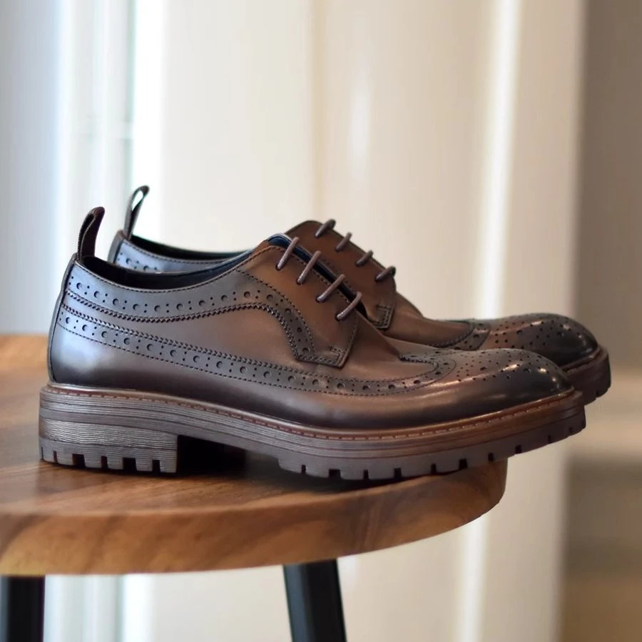 商务休闲男皮鞋棕色结婚新郎鞋复古增高厚底通勤正装德比鞋男英伦