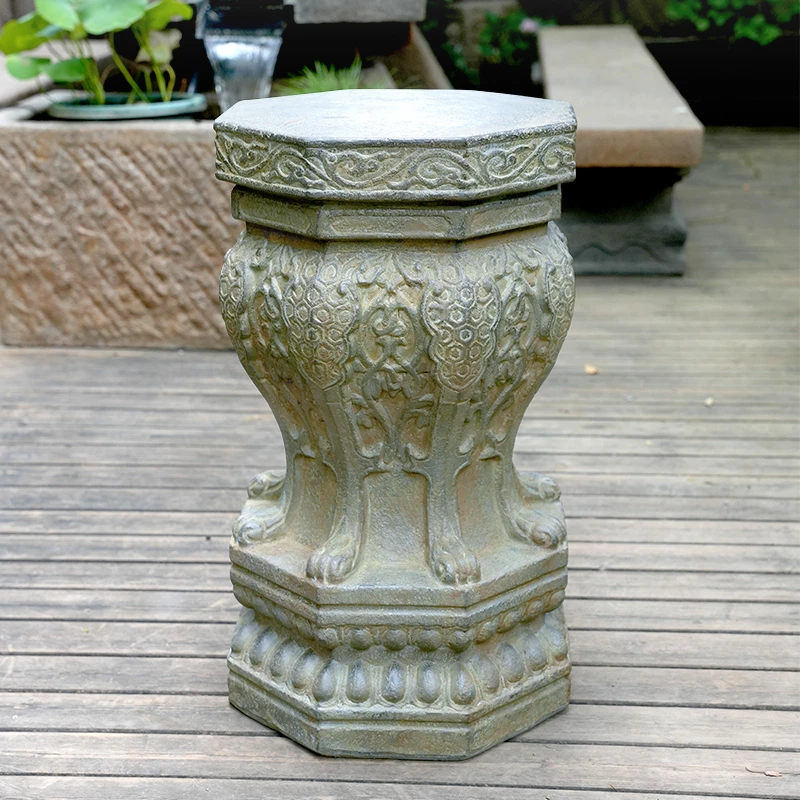 水磨坊新中式庭院人造石鼓石墩阳台花园布置盆景花盆底座造景摆件