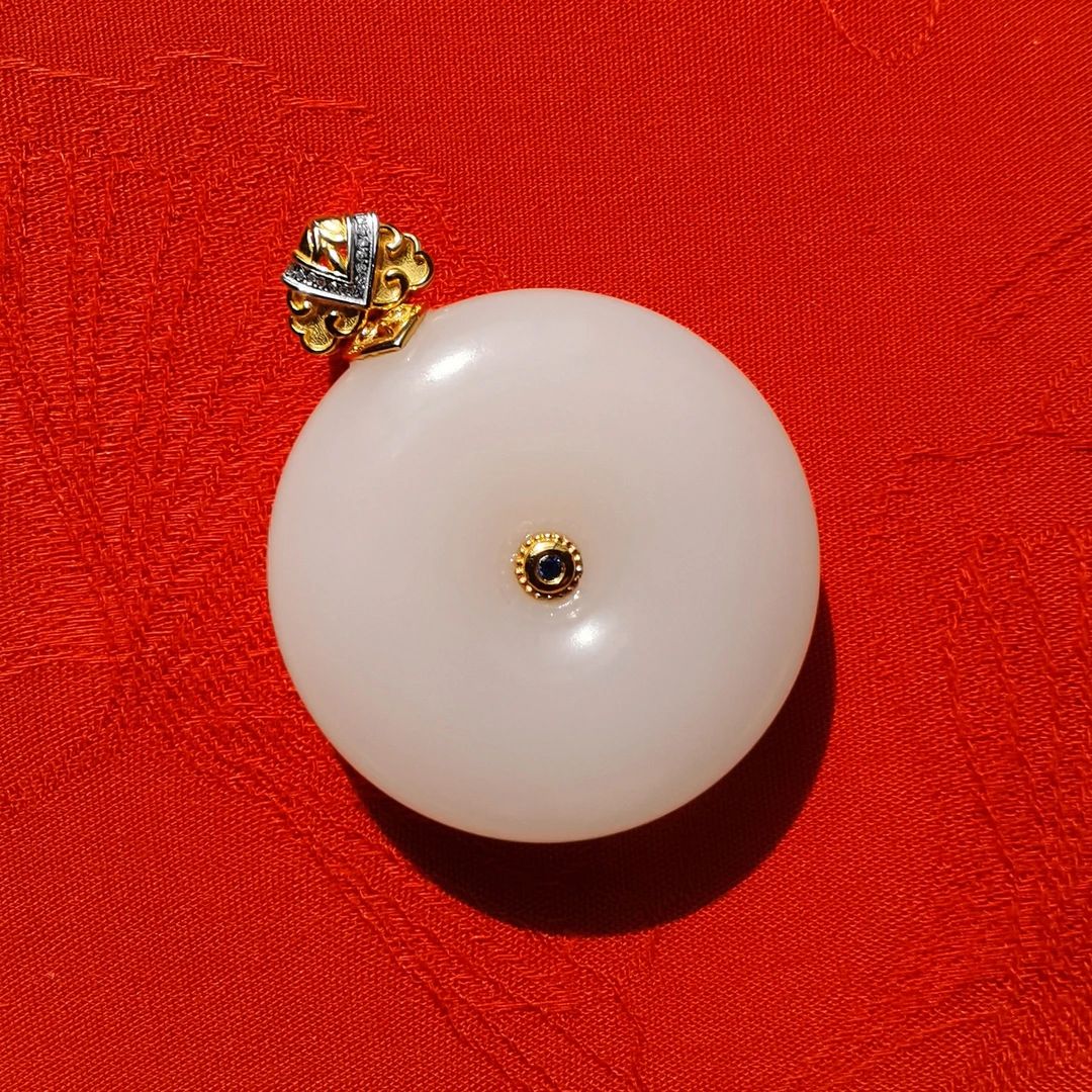 【洛一珠宝】新疆和田玉羊脂白玉厚装平安扣手工白色时尚镶嵌精美