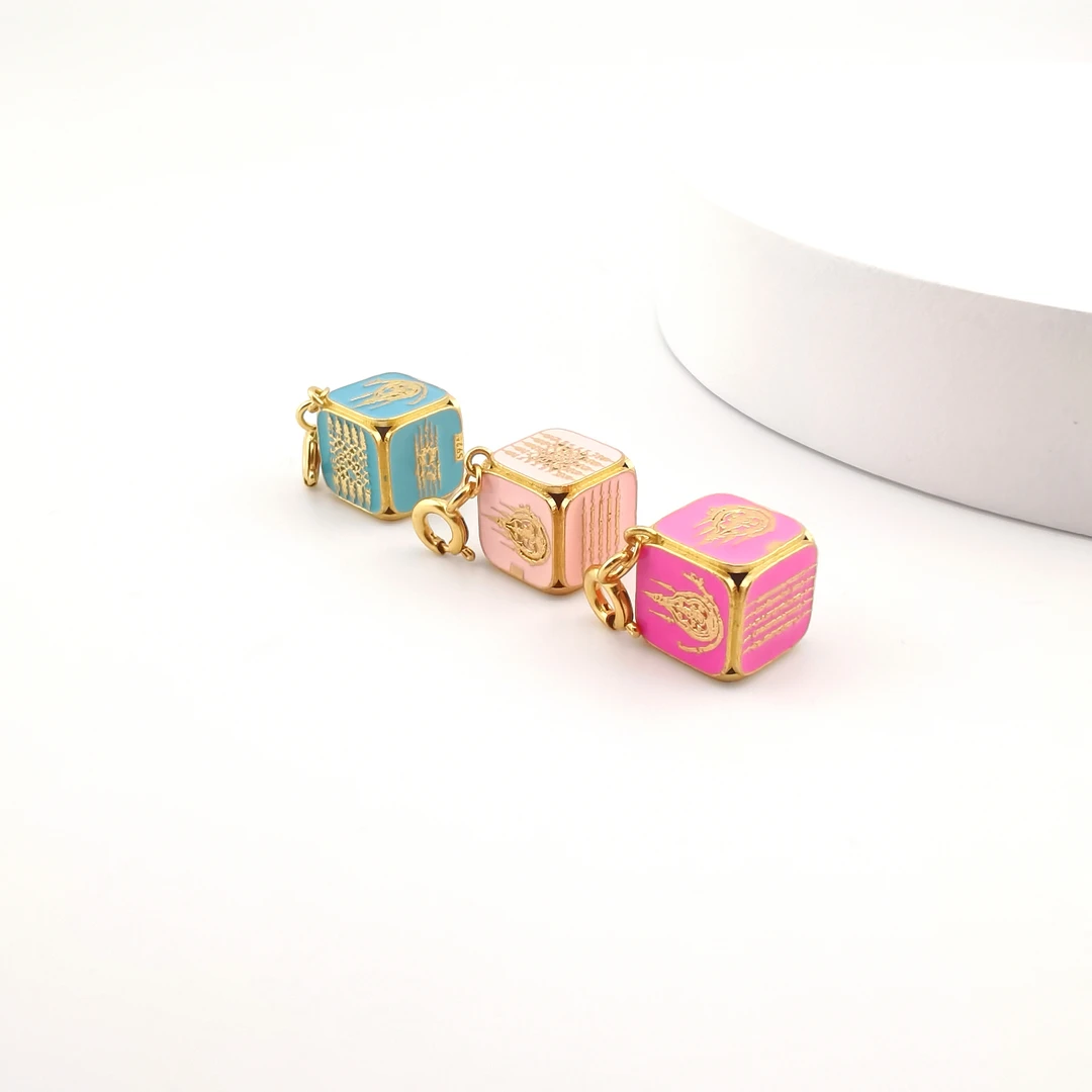 【洛一银饰】【S925银】珐琅立体工艺五条方形手串配饰配饰小滴溜吊坠