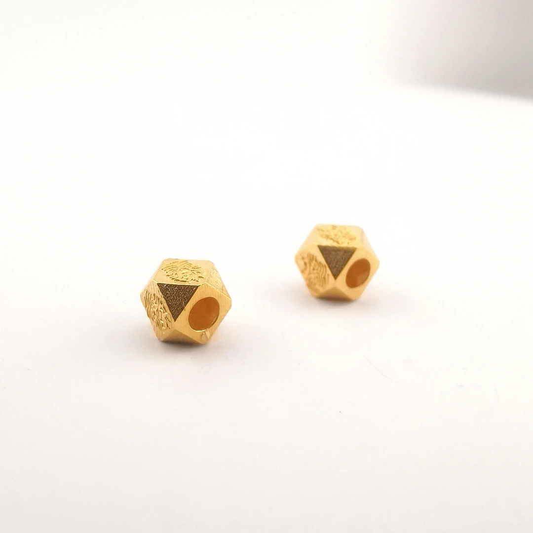 【洛一珠宝】【18K金-4mm】2个一组扎基文玩腰珠配珠隔珠金珠
