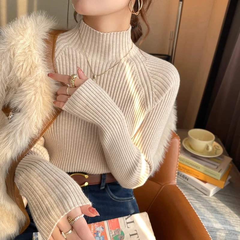 半高领打底衫女纯色高级感毛衣2025新款春秋冬修身保暖内搭针织衫