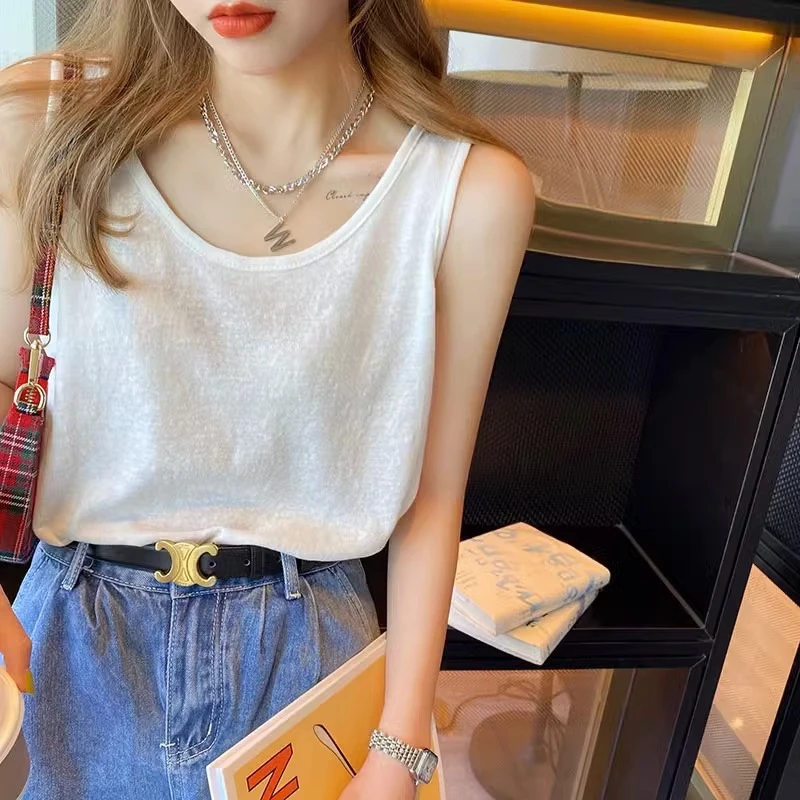吊带背心女外穿夏季内搭薄款V领白色无袖t恤棉麻大码打底宽松上衣