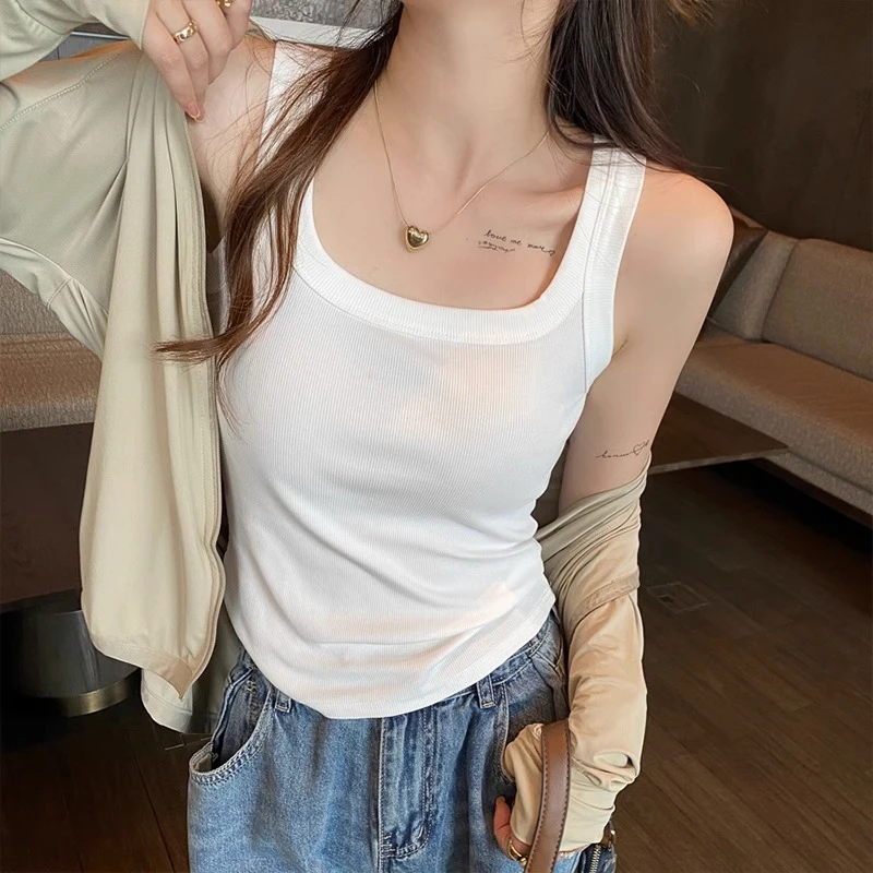 方领小吊带背心女百搭西装2025新款纯棉秋冬夏季外穿白色打底上衣