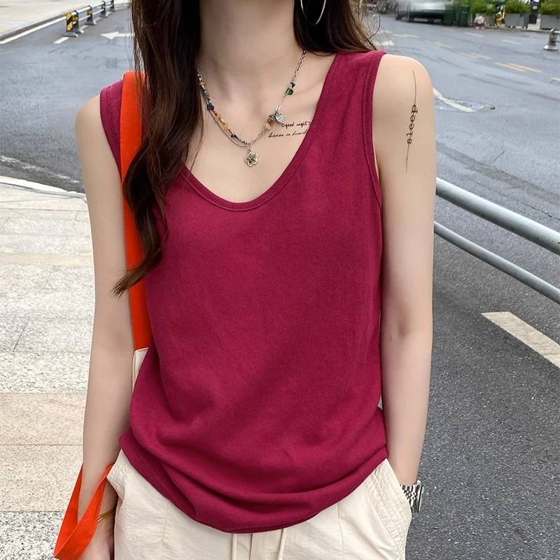 白色吊带背心女夏季外穿内搭打底薄款砍袖遮副乳棉麻冰丝无袖上衣